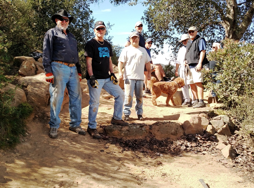 Trail Crew next to new rock wall at the top!